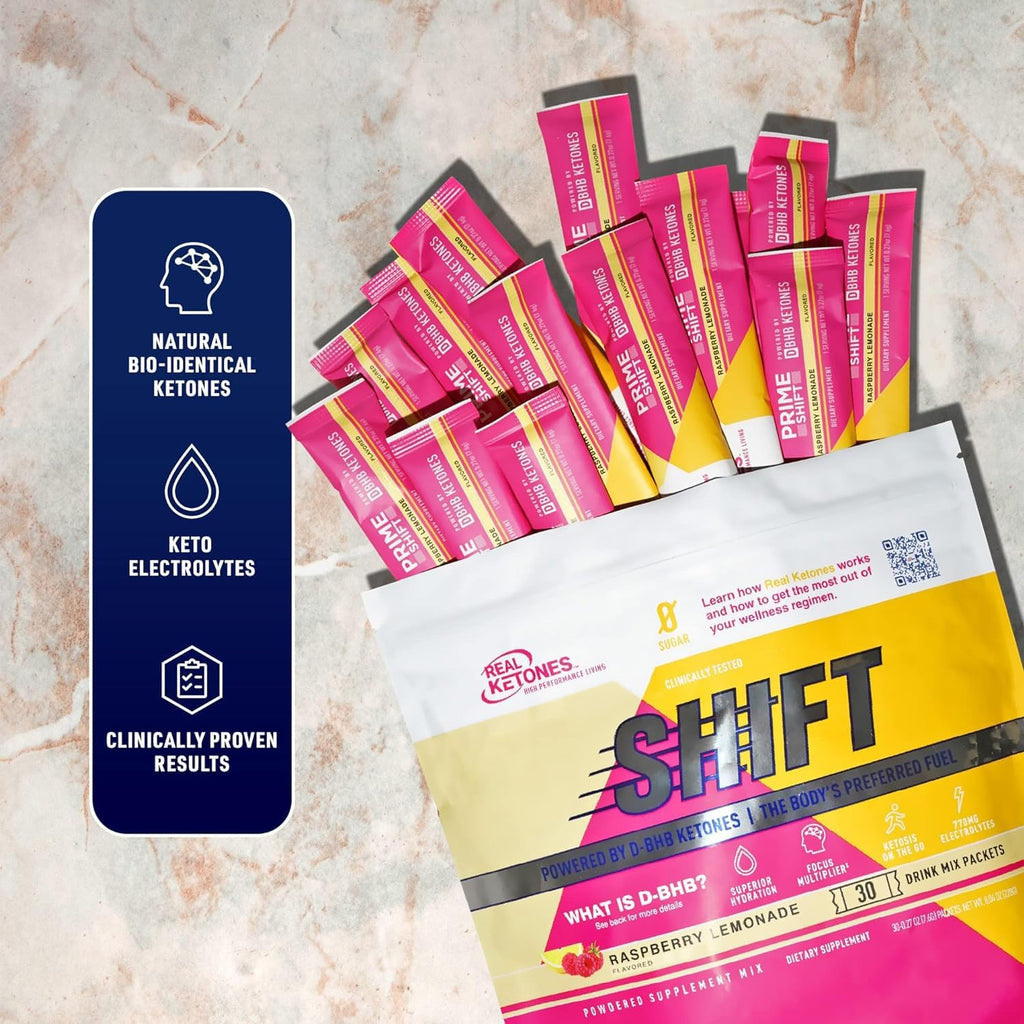 Real Ketones BHB Exogenous Ketones Drink Mix Packets | Electrolytes Powder Packets No Sugar, 4 Main Fasting Electrolytes Plus Hydrating Patented Keto BHB - 30 Count Raspberry Lemonade