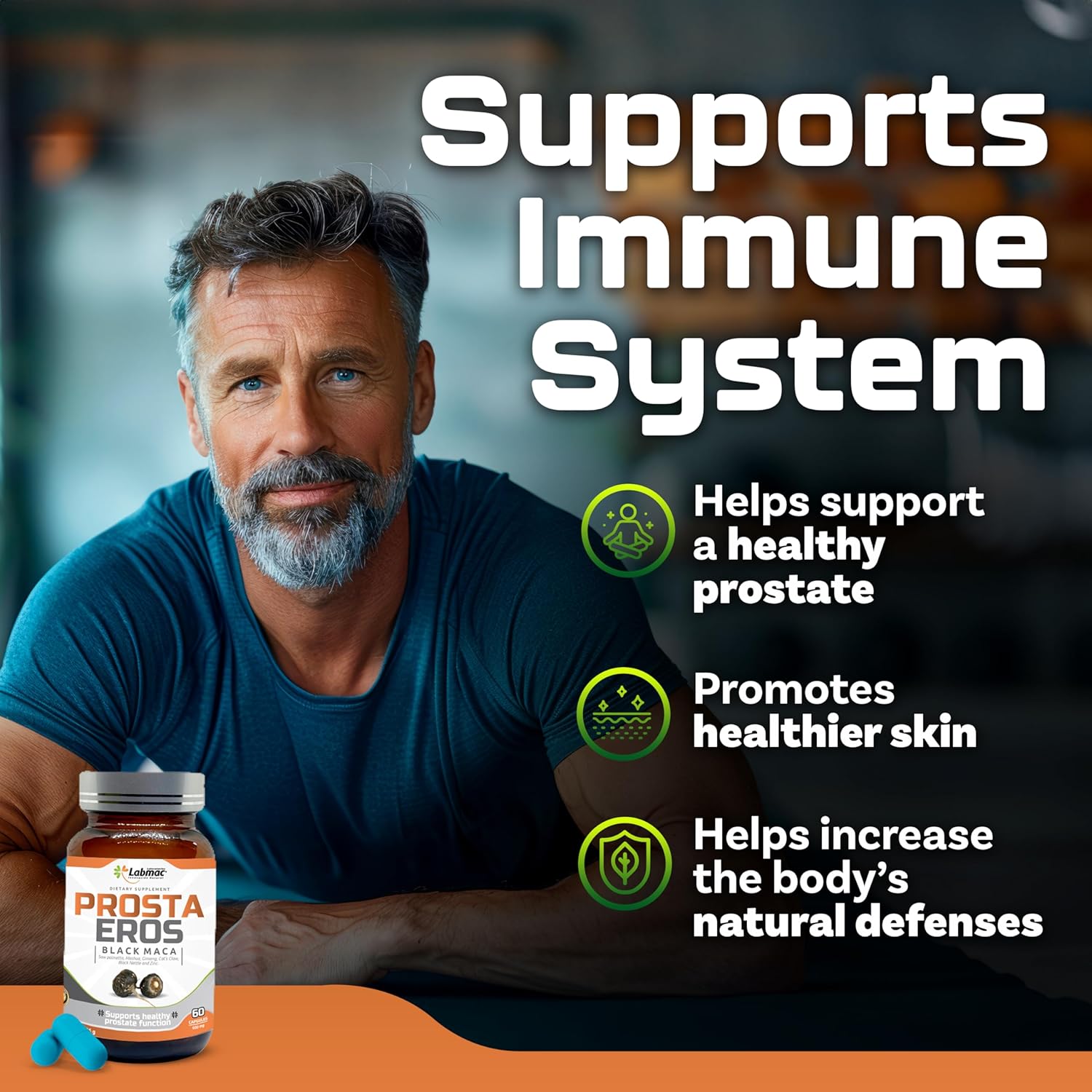 ProstaEros- Prostate Support Supplement - 7 Natural Ingredients- Black Maca, Saw Palmetto, Mashua, Cat's Claw, Gingseg, Black Nettle and Zinc. Capsules 60 Count (Pack of 1)