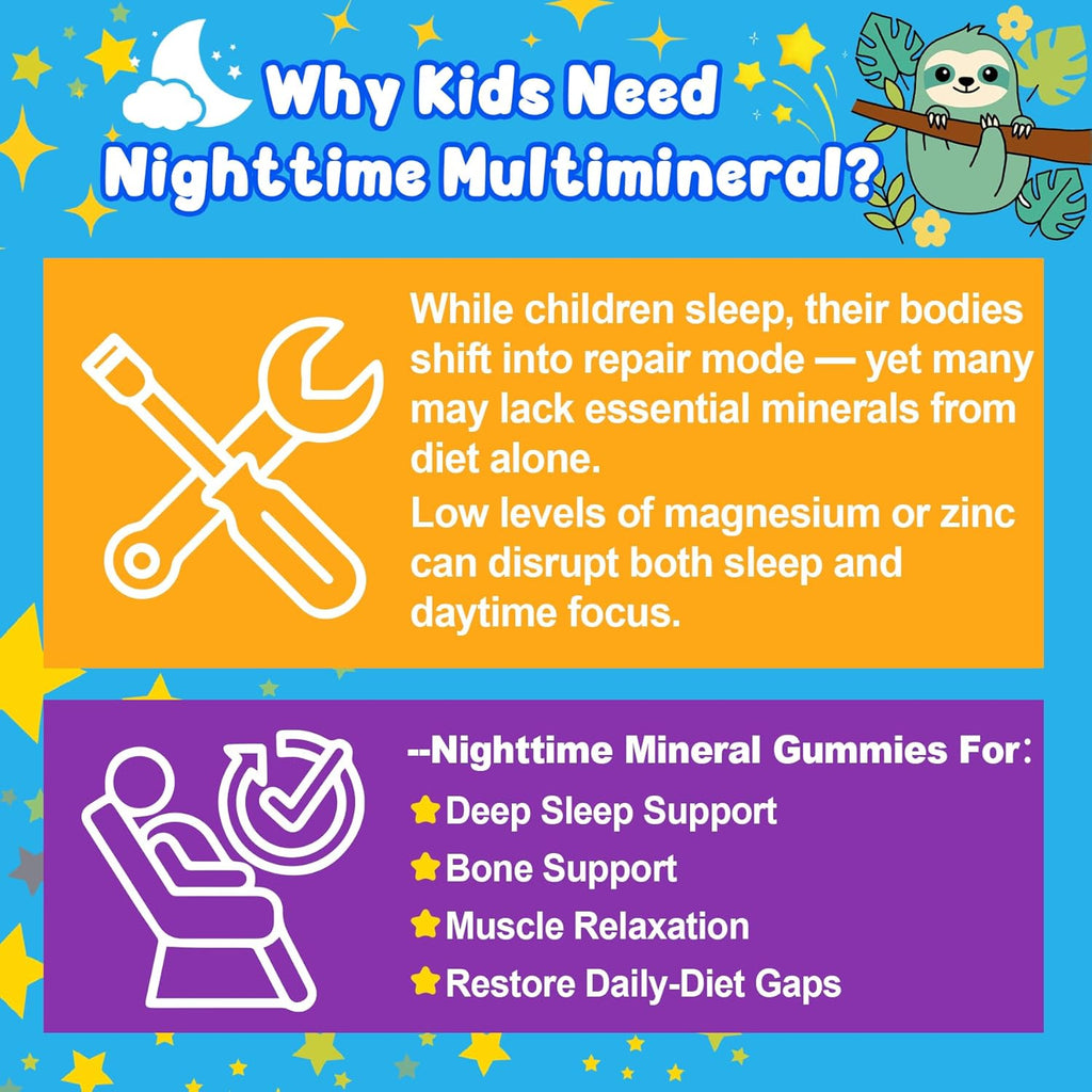 Kids Magnesium Glycinate | Calcium | Zinc, Nighttime Mineral + Multivitamin Filled Gummies, No Melatonin | Vitamin D3 K2 | Relax Happy, Bone, Bedtime Supplement, Only Need 1 Gummy - Sweet Dream Magic