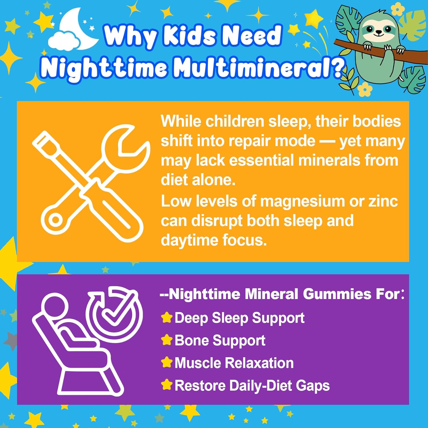 Kids Magnesium Glycinate | Calcium | Zinc, Nighttime Mineral + Multivitamin Filled Gummies, No Melatonin | Vitamin D3 K2 | Relax Happy, Bone, Bedtime Supplement, Only Need 1 Gummy - Sweet Dream Magic