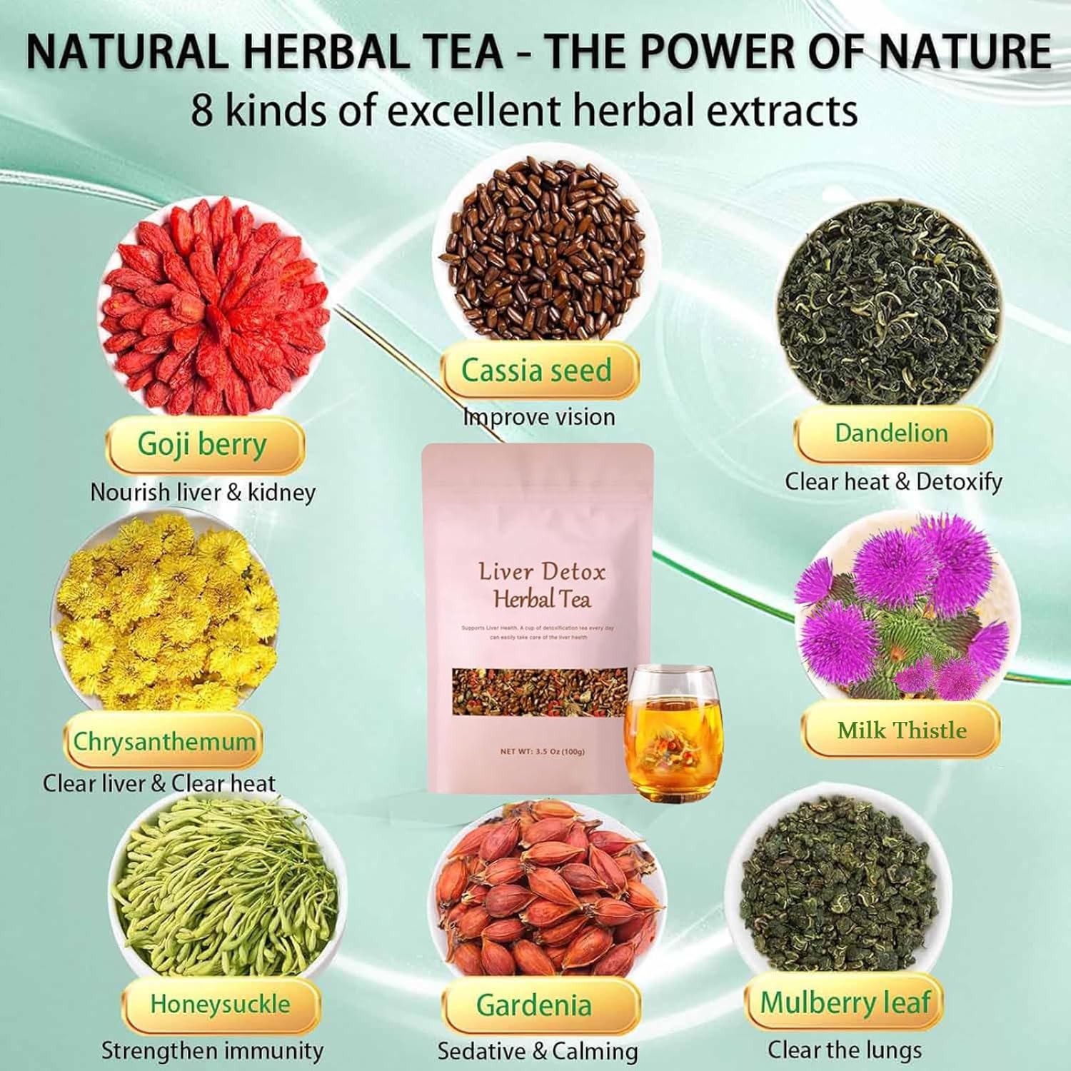 Liver Detox Herbal Tea, Liver Detox Tea Organic, Dandelion Chrysanthemum Cassia Seed Goji Berry Tea, Milk Thistle, Chinese Kidney & Liver Health Tea Bags - 8 Ingredients Natural Blend Formula (2)