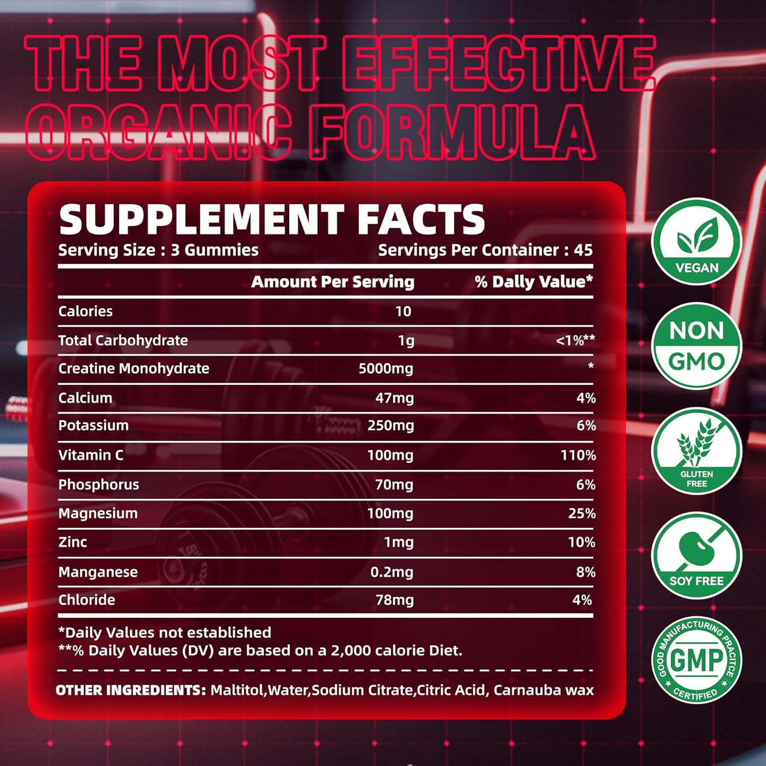 Zipvit Creatine Monohydrate Gummies (5g) – Pre-Workout Energy & Muscle Growth Support for Men & Women | Strawberry Electrolyte Gummies (135 Count)