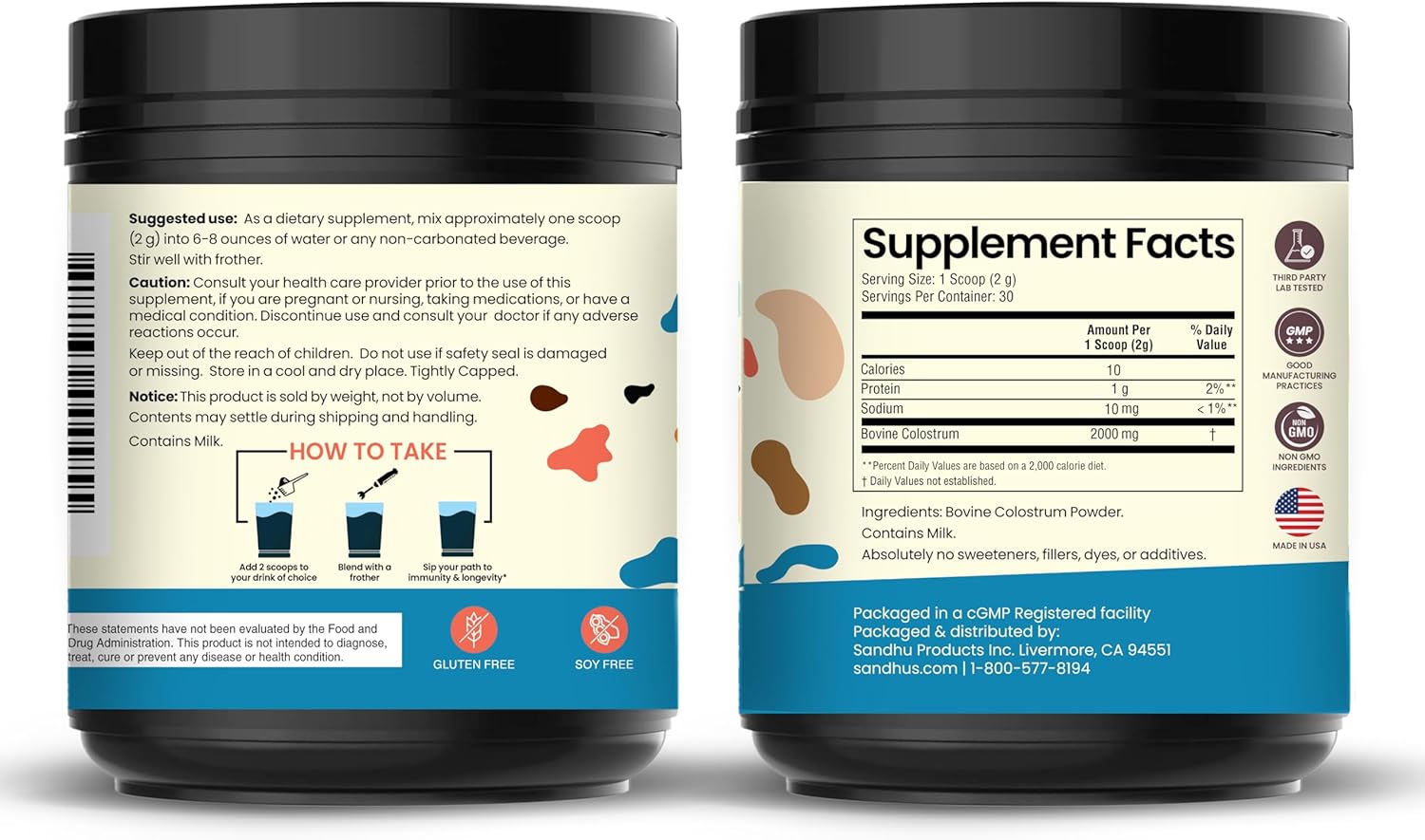 Sandhu's Grass Fed Bovine Colostrum Powder for Humans, Adults | 30 Servings (Pack of 1) Cows Supplement | High IgG for Gut Health | Immunity & Muscle Recovery Support | Unflavored | for Men & Women