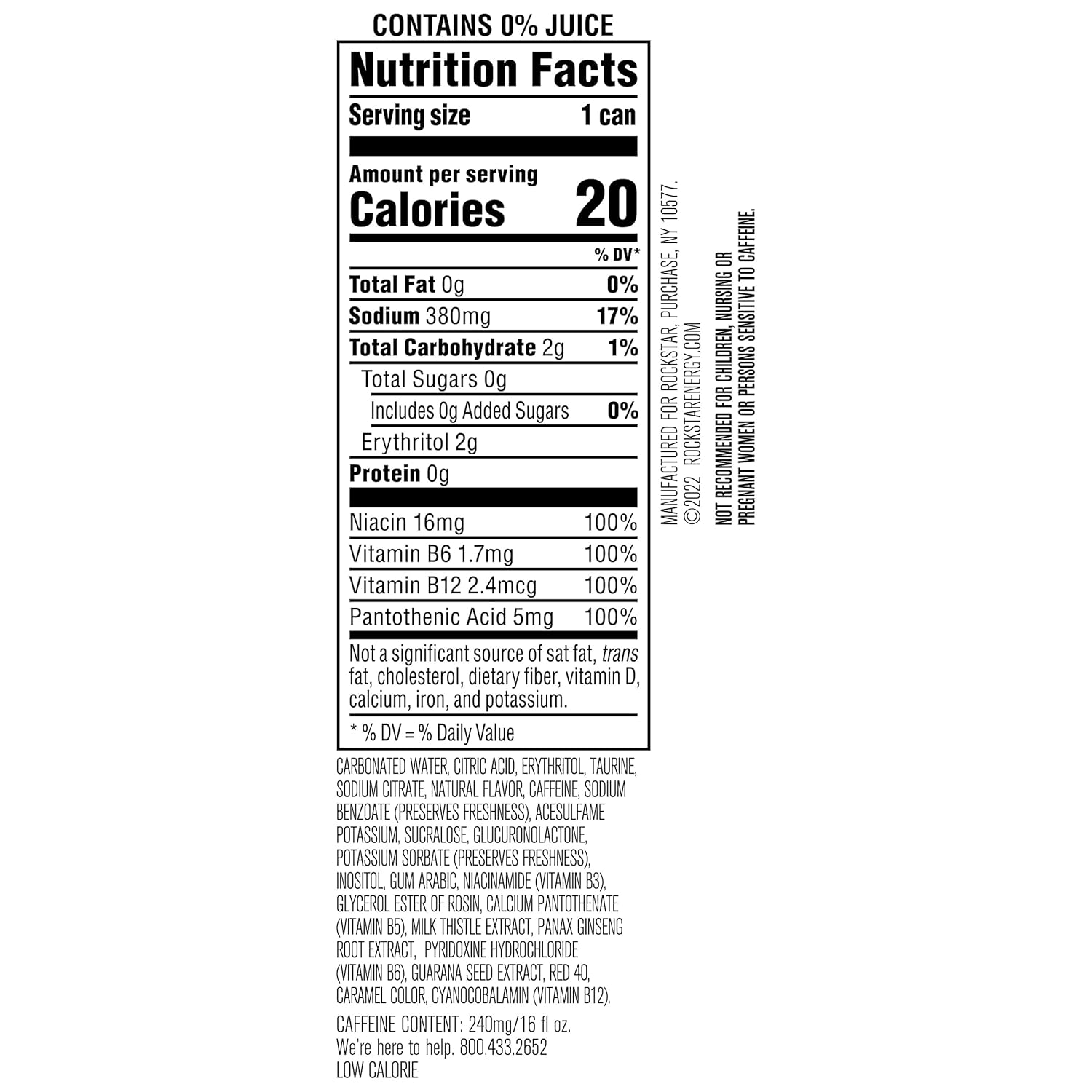 Rockstar Pure Zero Energy Drink, Tangerine Mango Guava Strawberryh, 0 Sugar, with Caffeine and Taurine, 16 Fl Oz (Pack of 12) (Packaging May Vary)