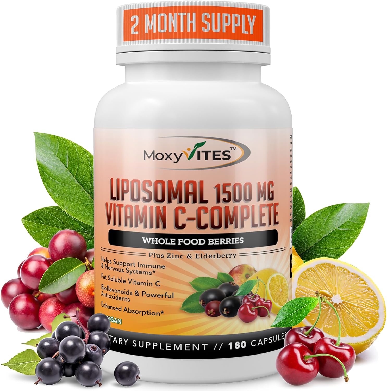 Liposomal Vitamin C with Zinc Capsules - Vit C Organic Elderberry, Amla, Camu Camu- Vitamina C High Absorption, Anti Aging, Immune Support,1500mg/Serving 3 Month Supply Gluten Free NON GMO Veggie Caps