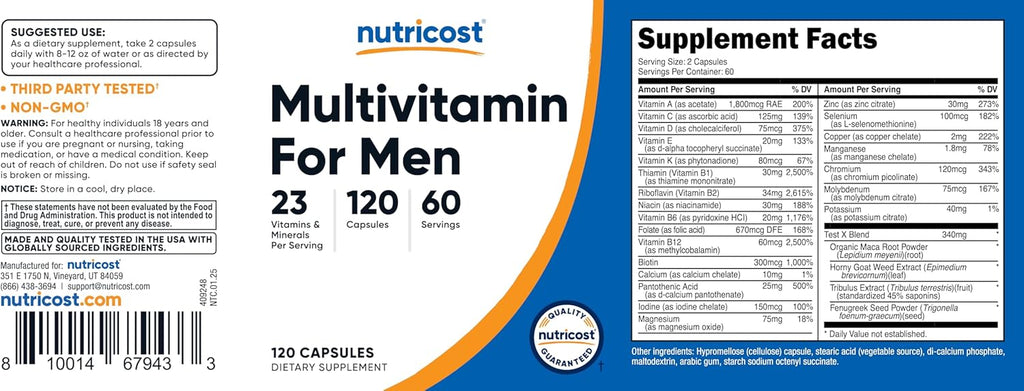 Nutricost Multivitamin for Men 120 Capsules - Vitamins and Minerals for The Healthy Man
