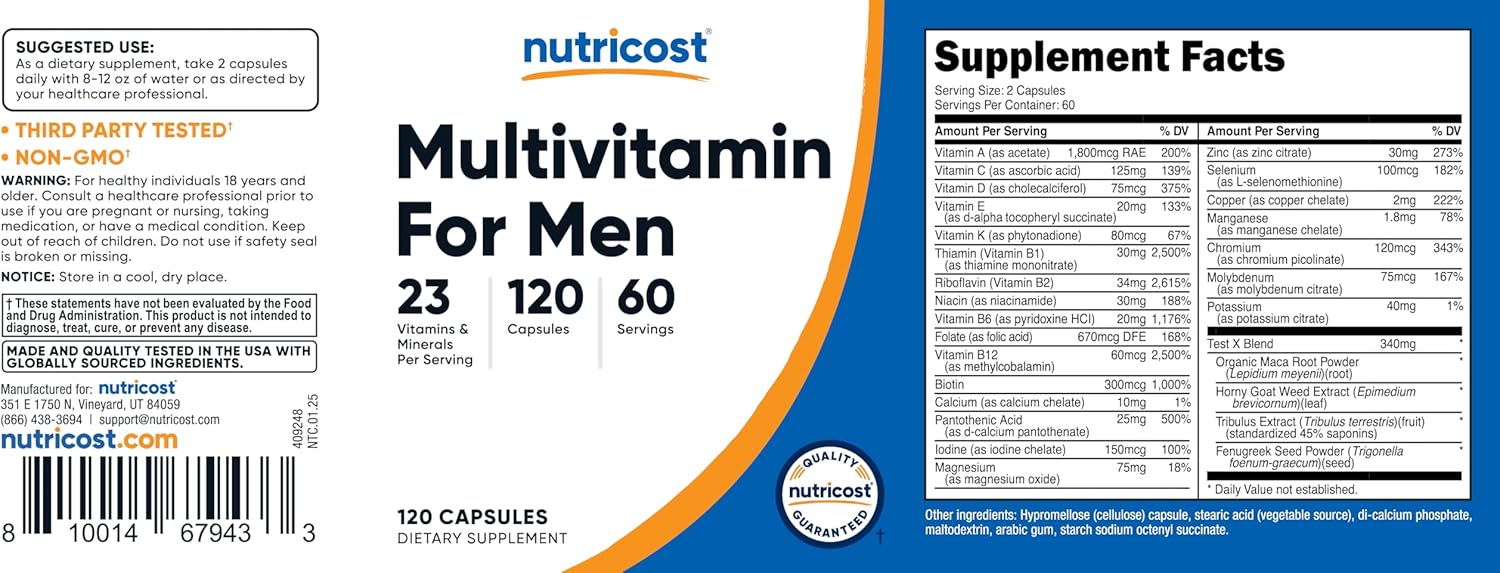 Nutricost Multivitamin for Men 120 Capsules - Vitamins and Minerals for The Healthy Man
