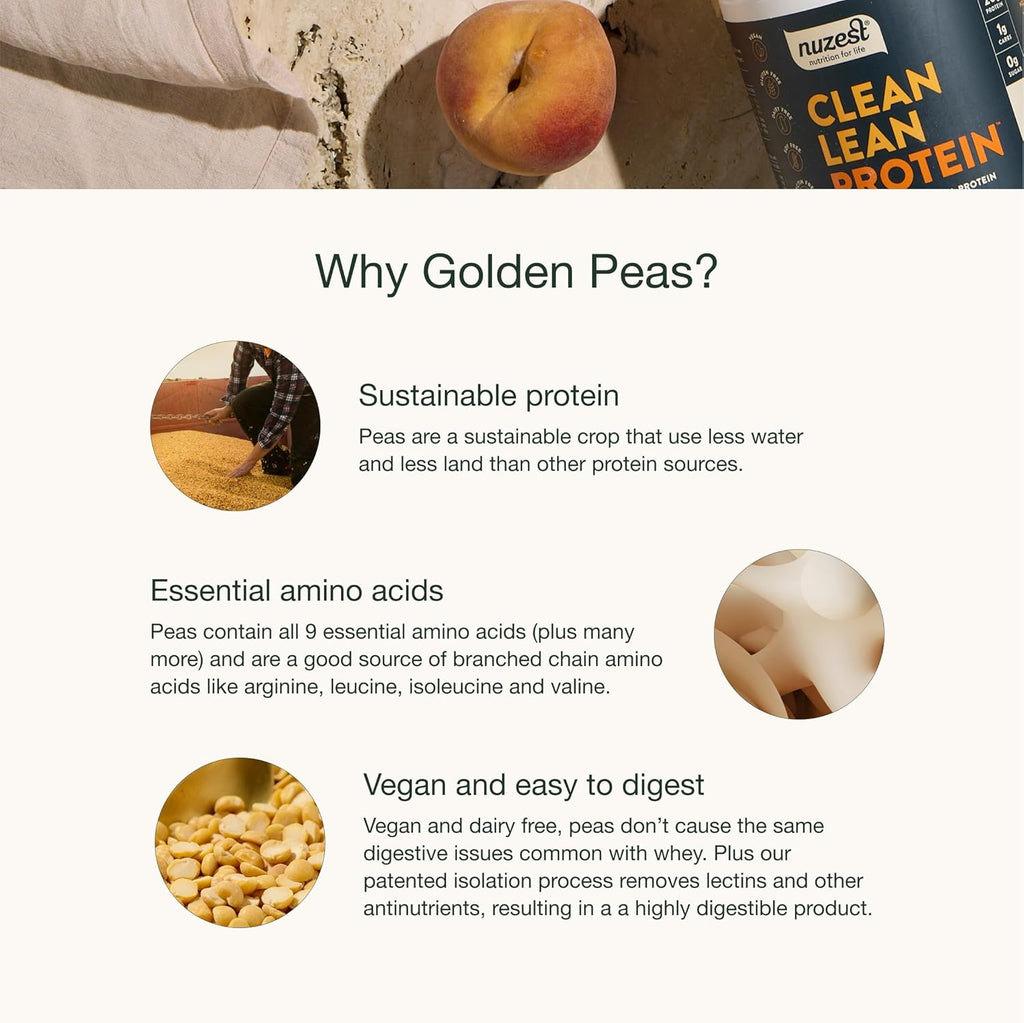Nuzest - Pea Protein Powder - Clean Lean Protein, Premium Vegan Plant Based Protein Powder, Dairy Free, Gluten Free, GMO Free, Naturally Sweetened Protein Shake, Smooth Vanilla, 1 Serving, 0.9 oz