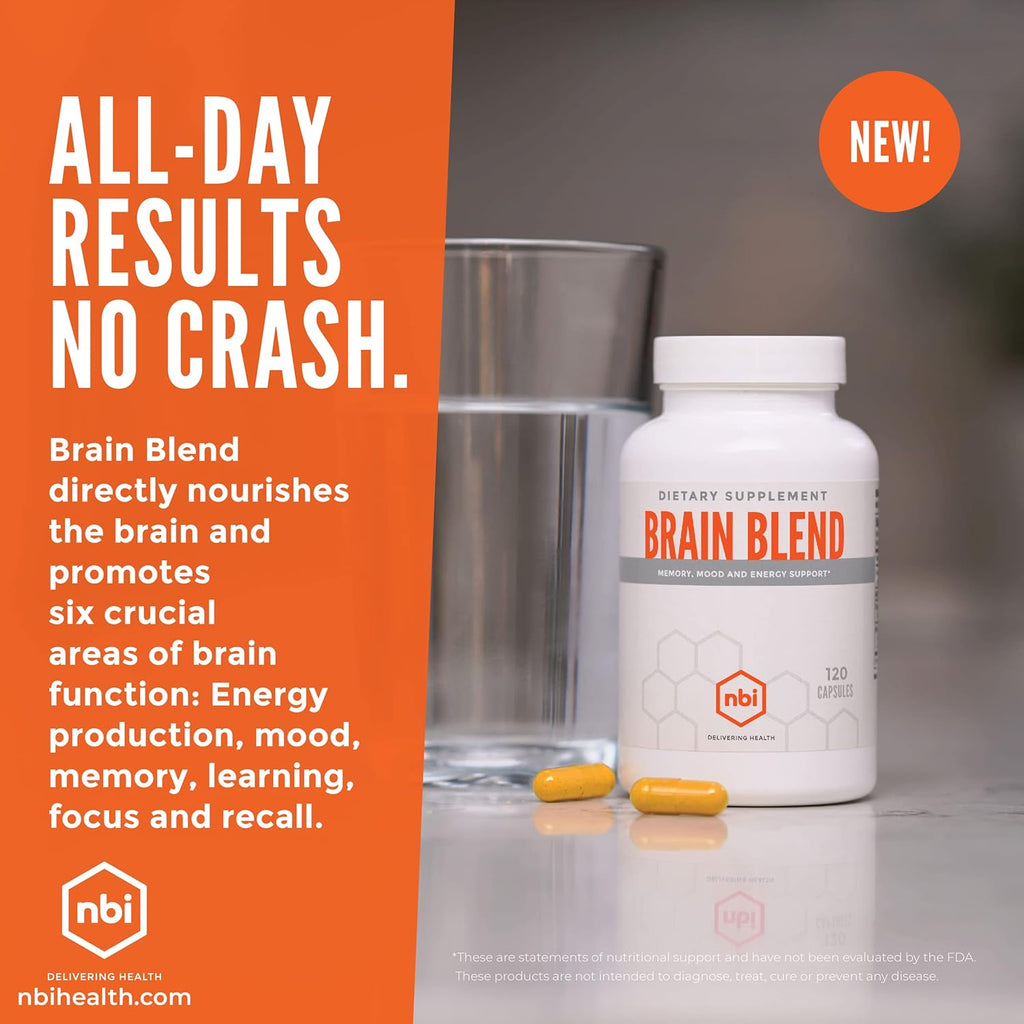 Brain Blend for Memory, Focus, Concentration, Cognitive Function for Men & Women | Caffeine-Free with ALCAR, Alpha Lipoic Acid, Huperzine A, Turmeric | Nootropic | 120ct Capsules