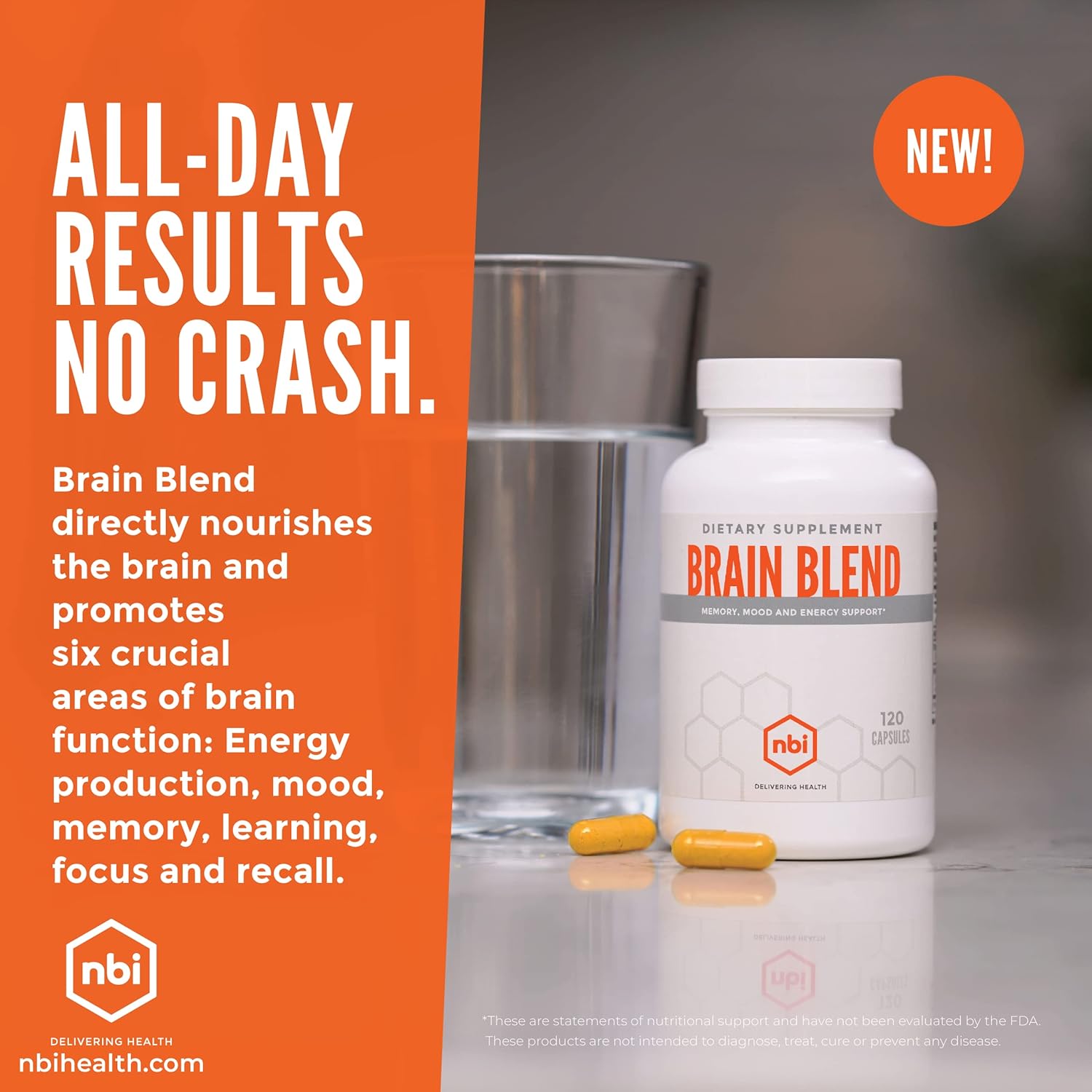 Brain Blend for Memory, Focus, Concentration, Cognitive Function for Men & Women | Caffeine-Free with ALCAR, Alpha Lipoic Acid, Huperzine A, Turmeric | Nootropic | 120ct Capsules