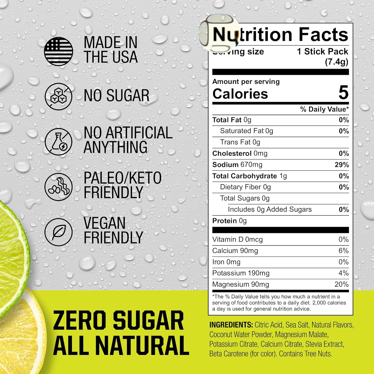 Fire Science Fire Salt Hydration Sticks, Electrolytes & Coconut Water, Hydration Drink Mix with Magnesium, Potassium & Sodium, Zero Sugar, Single Serve On The Go Packs, Lemon Lime Flavor, 32 Count
