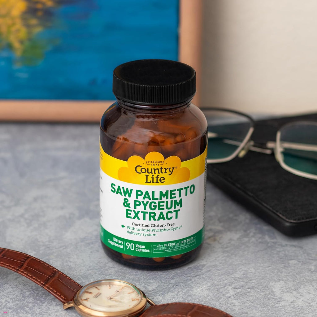 Country Life Saw Palmetto & Pygeum Extract - Prostate Health Supplement for Men's Health - Promotes Healthy Urinary Tract Function, 90 Capsules