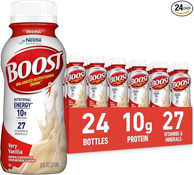 BOOST Original Ready to Drink Nutritional Drinks, Very Vanilla, 8 Fl Oz Bottles, Pack of 24