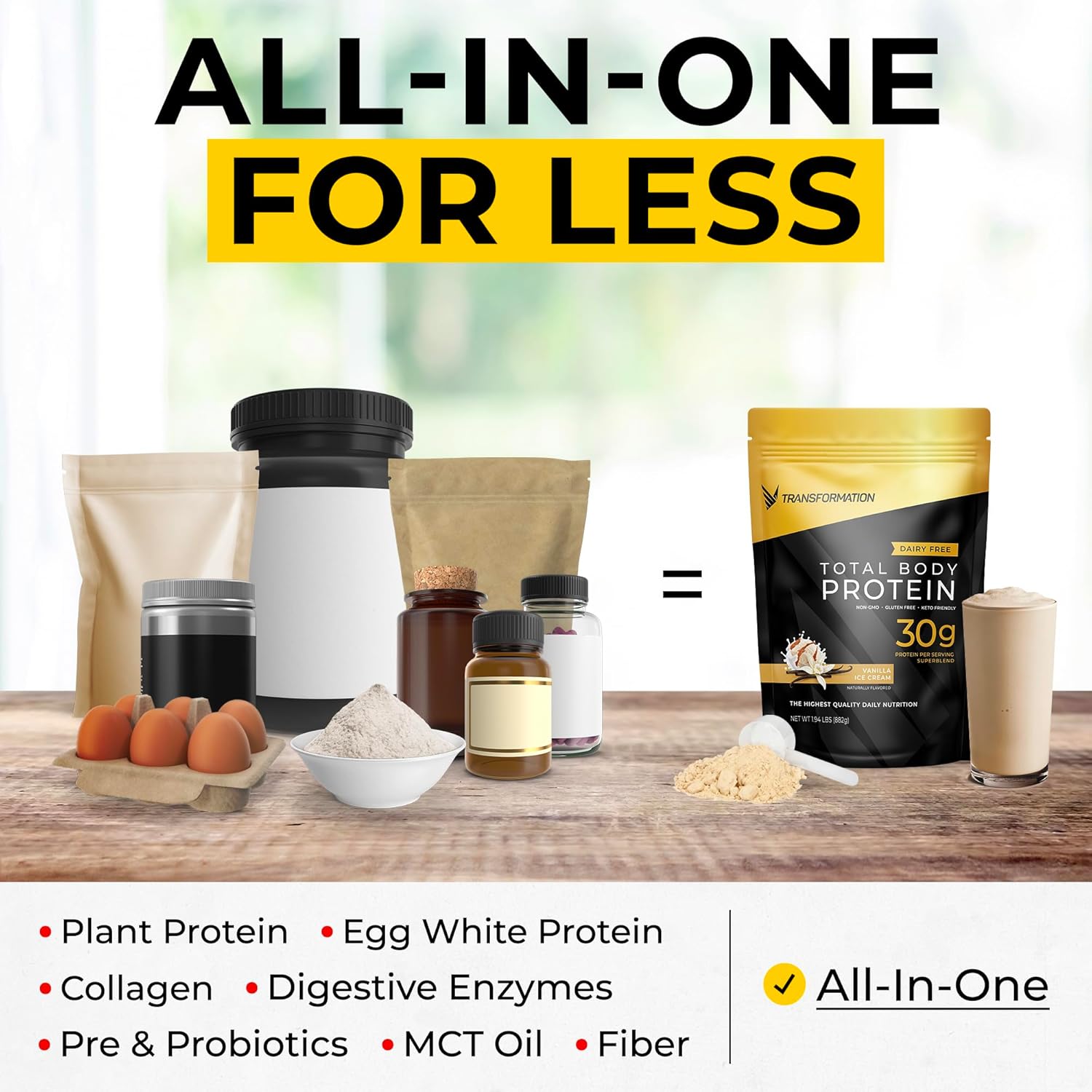 Transformation Vanilla Protein Powder, Super Greens Superfood Green Juice Powder and Performance Insulated Shaker Bottle