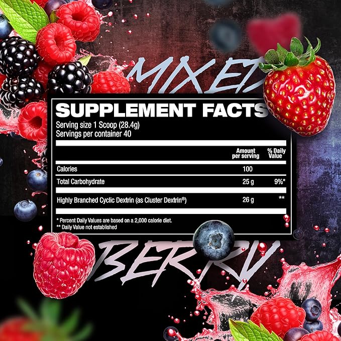 HOSSTILE CDX Cluster Dextrin Powder - Highly Branched Cyclic Dextrin HBCD Carb Powder, Carb Supplement for Intra Workout Carbs & Post Workout, Mixed Berry, 40 Servings