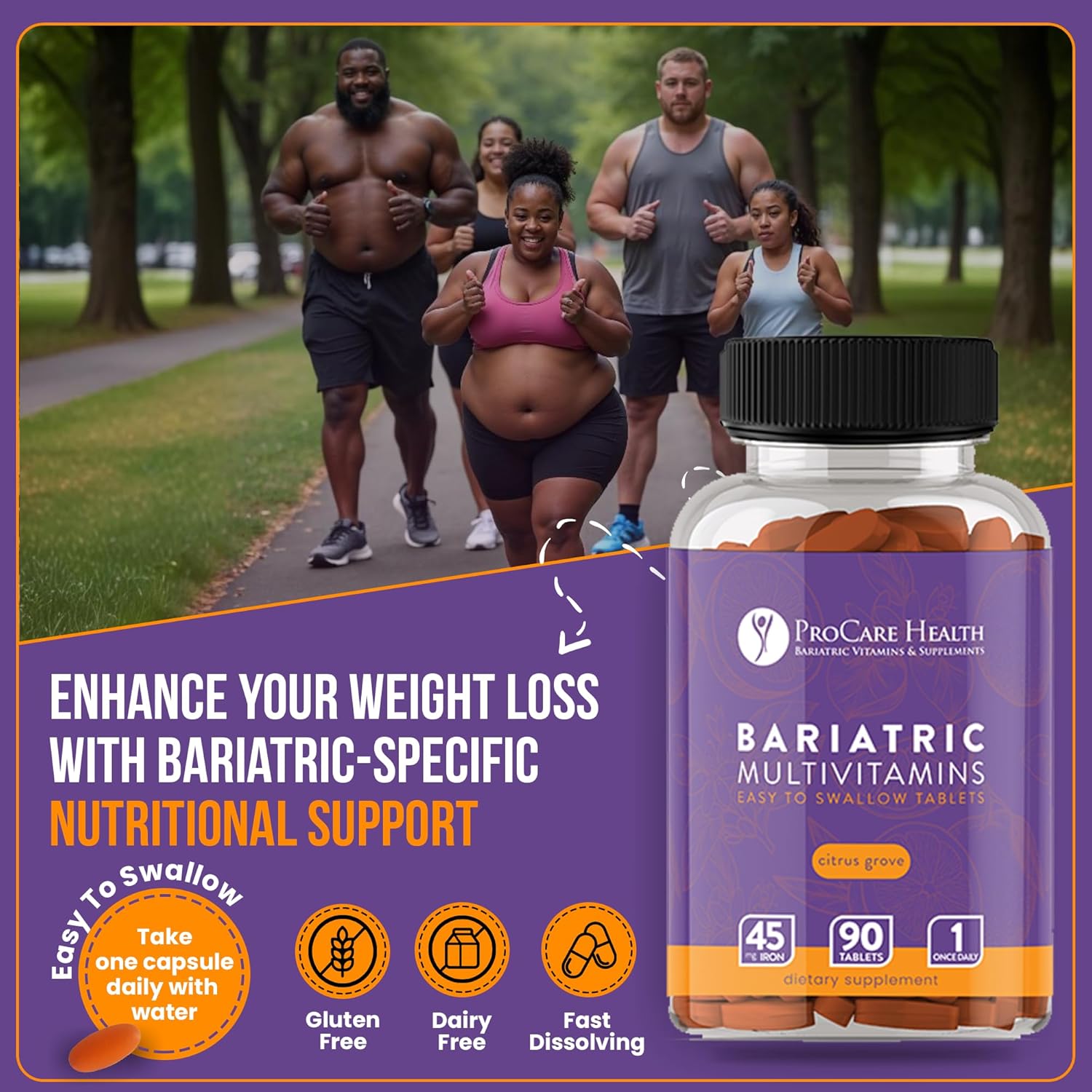ProCare Health Bariatric Multivitamin with Iron 45mg (90 Easy to Swallow Tablets) - Post Op Bariatric Vitamins for Gastric Bypass Pills for Sleeve Patients, Sustains Recovery & Energy (3 Month Supply)