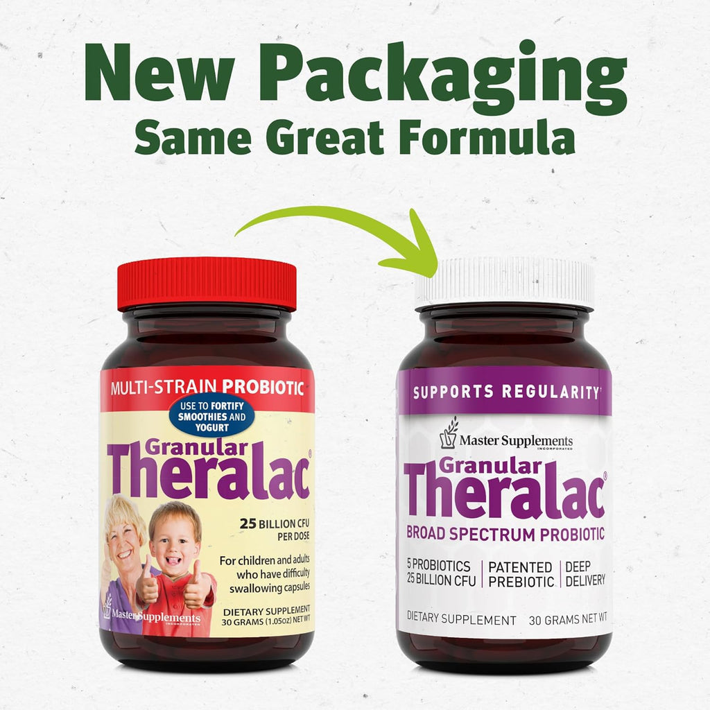 Master Supplements Granular Theralac - 1.05 oz - Multi-Strain Probiotic Powder for Optimal Gut Health - Great for Kids - Vegan, Gluten Free - 40 Servings