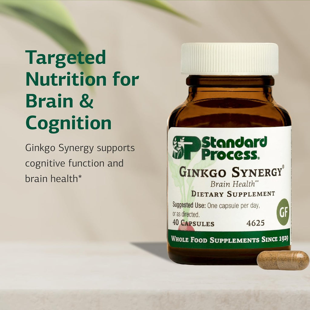 Standard Process Ginkgo Synergy - Brain Health Support Supplement - Supplement with Ginkgo Biloba Extract, Organic Buckwheat Powder & Gotu Kola to Support Antioxidant Activity - 40 Capsules