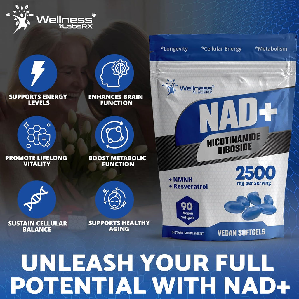 Liposomal NAD+ Supplement - Third-Party Tested NAD Softgels Nicotinamide Riboside Resveratrol - 2500mg Liposomal NAD Supplements for Women - Longevity Support - Made in USA