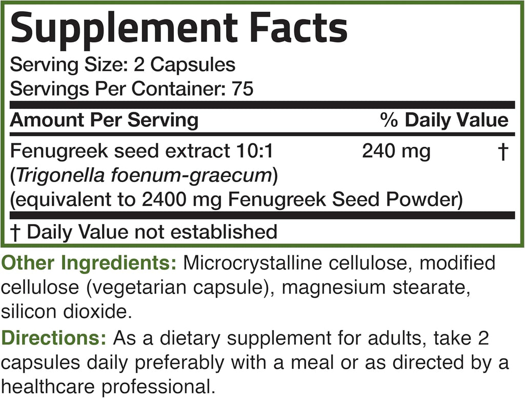 Bronson Fenugreek Seed Powder Capsules Extra Strength, Trigonella Foenum-Graecum, Non-GMO, Soy-Free, Vegetarian, 150 Capsules