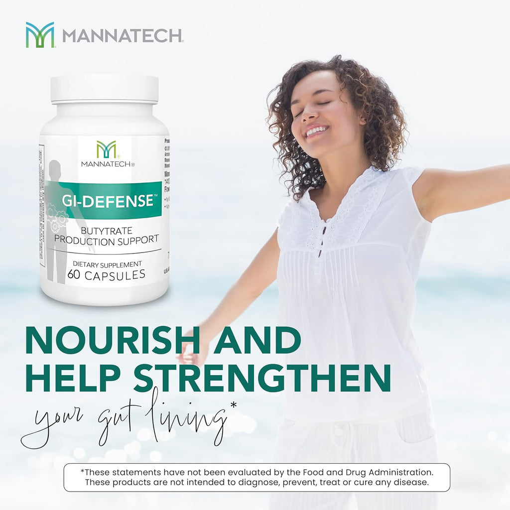 Mannatech Butyrate Supplement - Supports Gut Barrier Function, Intestinal Health, and Digestive Comfort - Promotes Short Chain Fatty Acid Production, Immune Support Supplement GI-Defense 60 Capsules