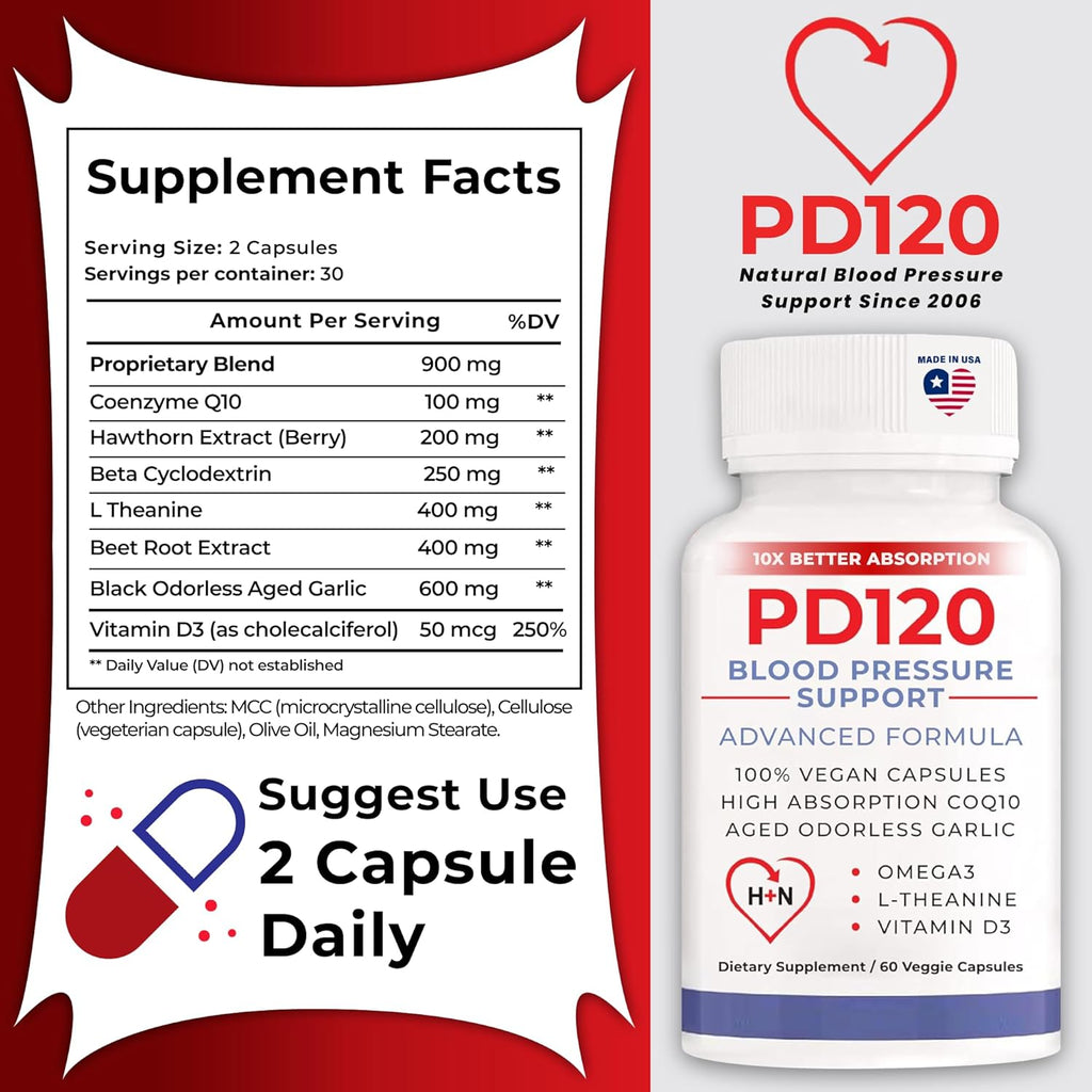 Blood Pressure Support Supplements, Black Garlic Extract with COQ10 - Blood Pressure Supplements, - 60 Capsules