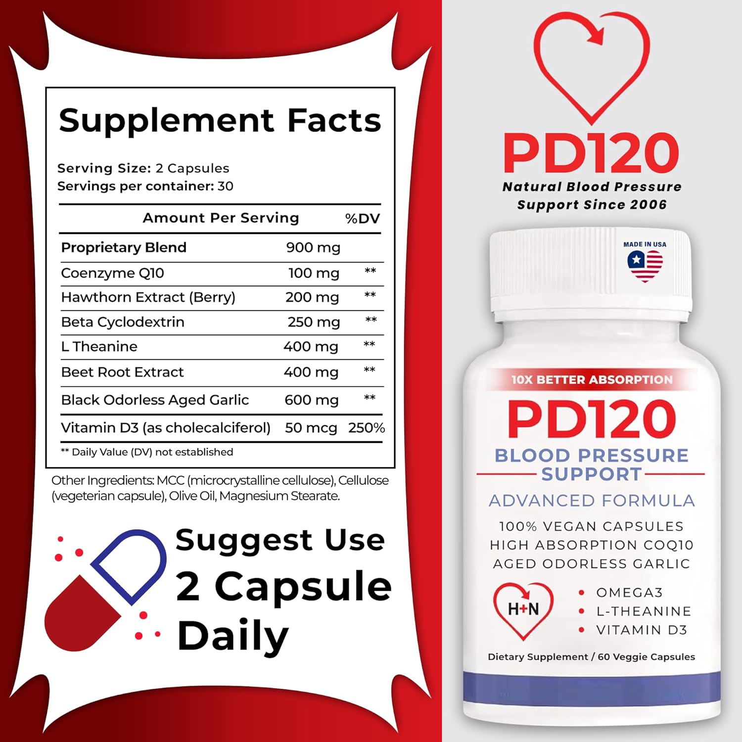 Blood Pressure Support Supplements, Black Garlic Extract with COQ10 - Blood Pressure Supplements, - 60 Capsules