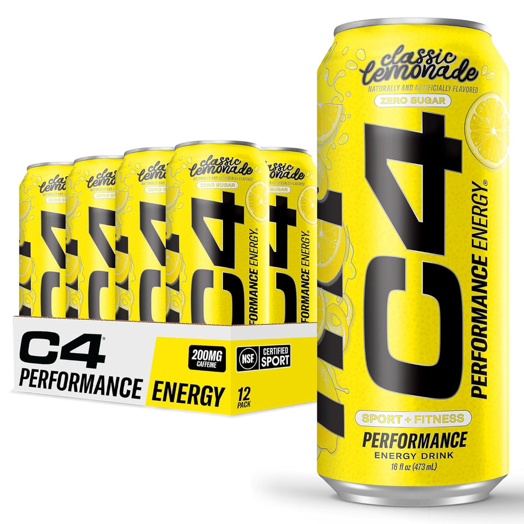 Cellucor C4 Energy Drink, Lemonade Limited Edition Carbonated, Sugar Free Pre Workout Performance Drink with no Artificial Colors or Dyes, 16oz Pack of 12
