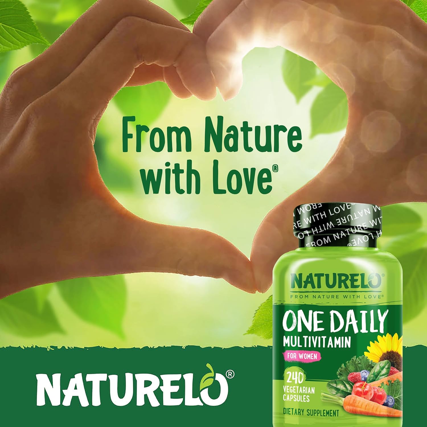 NATURELO One Daily Multivitamin for Women - Energy Support - Whole Food Supplement to Nourish Hair, Skin, Nails - Non-GMO - No Soy - Gluten Free - 240 Capsules | 8 Month Supply