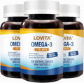 Lovita Omega-3 Fish Oil 2000mg, High Absorption rTG Form with EPA & DHA, 90% Omega-3, Burpless, Easy to Swallow, Supports Heart, Brain & Eye Health, 120 Enteric-Coated Softgels (Pack of 3)
