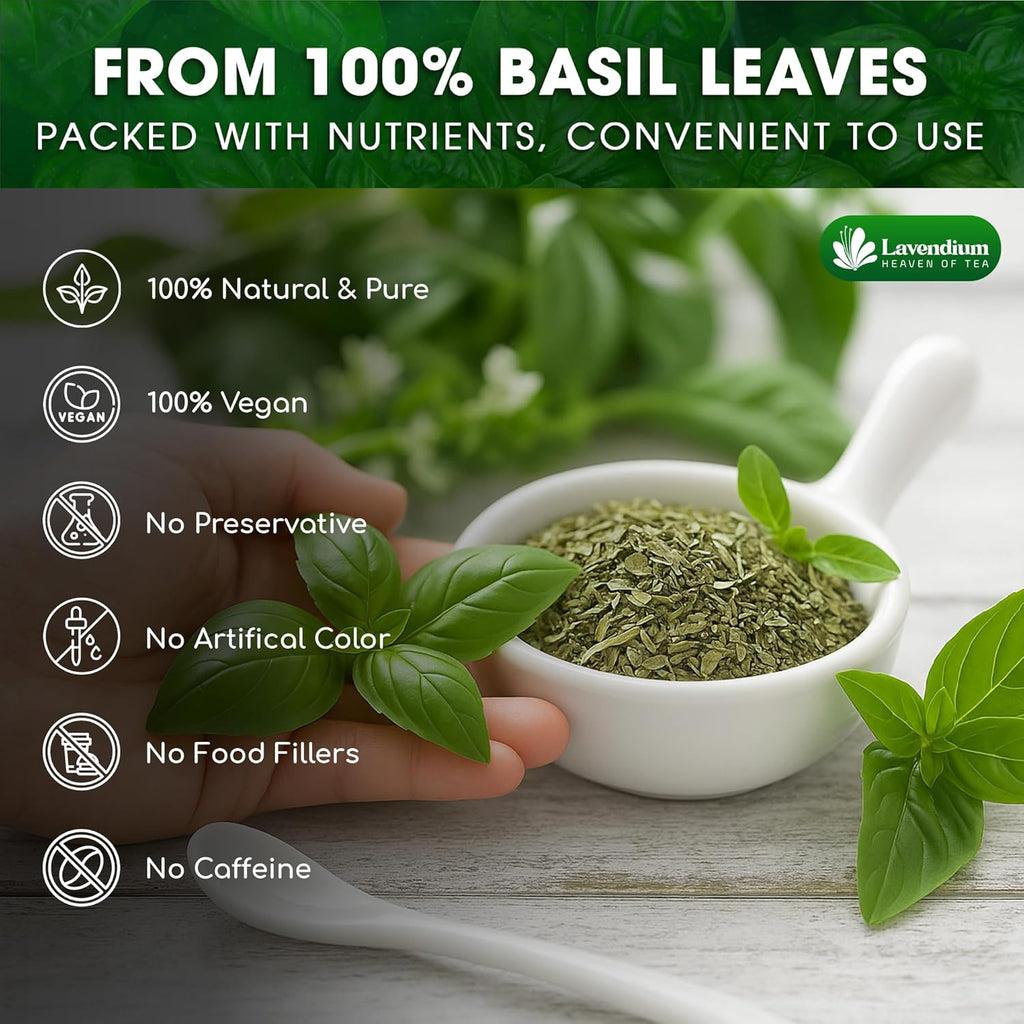 Lavendium, Premium 8oz Dried Basil – 100% Pure, Non-GMO, Gluten-Free, Vegan – Aromatic Culinary Herb for Cooking, Garnish, and Seasoning – No Additives or Preservatives – Resealable Bag