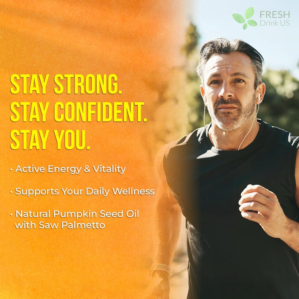 FreshDrinkUS, 330 Premium Pumpkin Seed Oil Softgels with Saw Palmetto, 3000mg Per Serving, Cold Pressed, Pure Virgin Oil, Great Hair Support, Non-GMO, Gluten-Free, Vegan