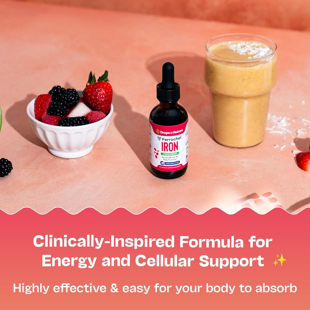 Iron Supplement for Women - High Absorption Liquid Iron Drops - Vegan Non-GMO Supplements - Versatile Alternative to Pills & Gummies, Support Energy Levels & Daily Balance (Mixed Berry, 60ml)