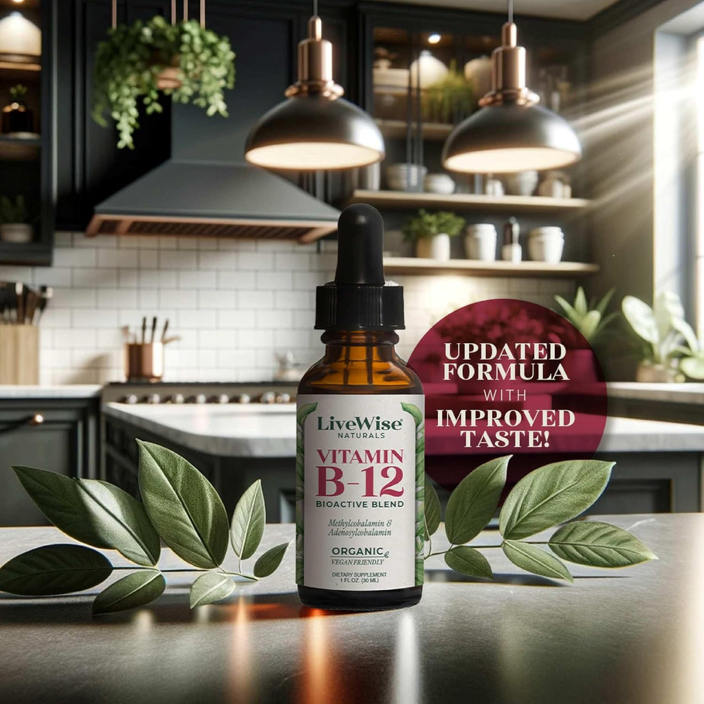 LiveWise Naturals B12 Vitamin Drops Non-GMO, Organic Bioactive Blend for Energy, Clarity, Focus, and Easy Absorption, Adenosylcobalamin & Methylcobalamin Supplement, Vegan, Gluten-Free, Dairy-Free