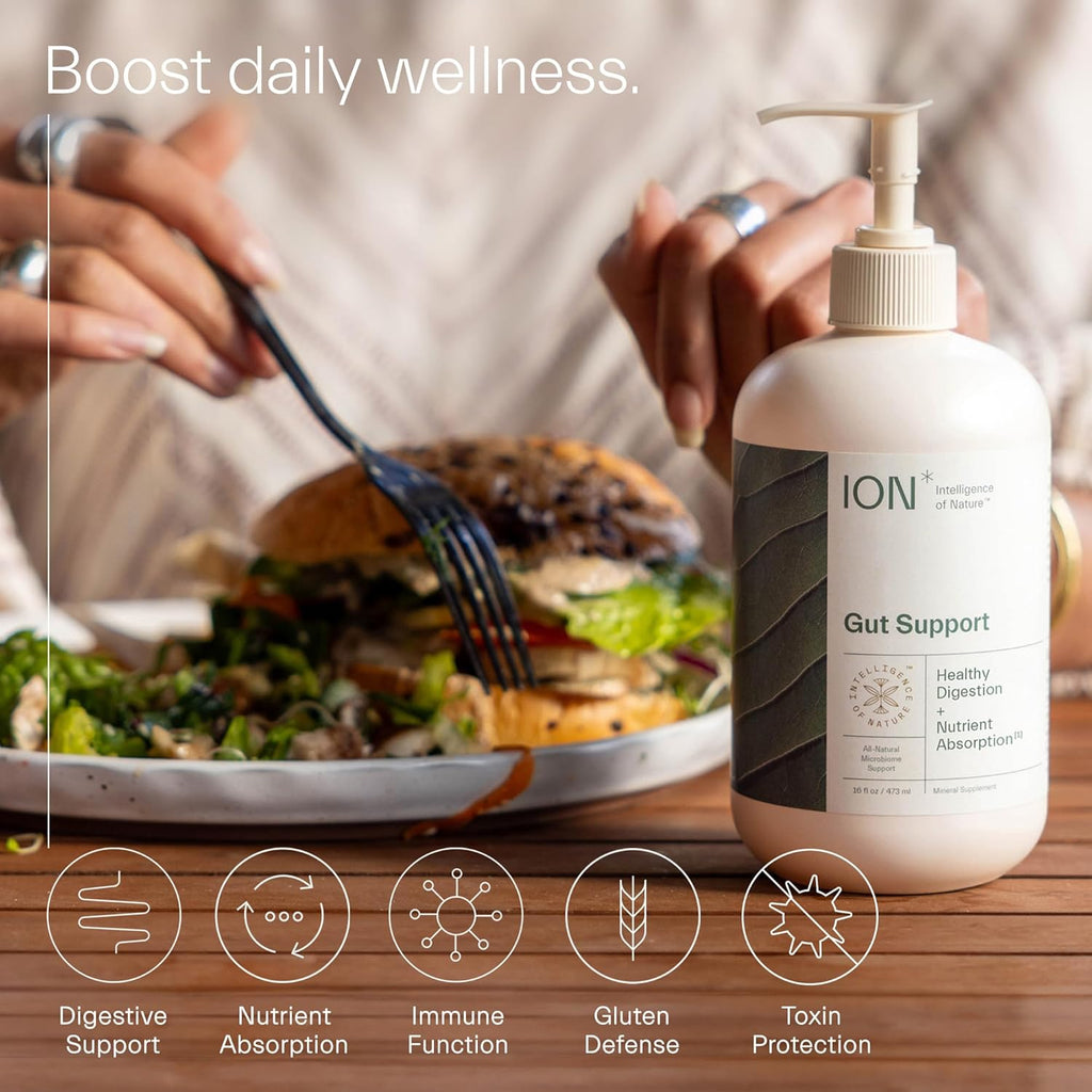ION* Intelligence of Nature Gut Support Liquid Supplement - Gut & Digestive Health Liquid Drops, Cleanse & Detox with Humic Extract for Women & Men, Adults & Kids 4+ - 32 fl oz (Pack of 1)