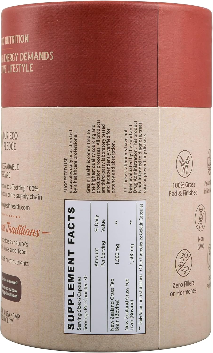 Beef Brain Capsules: 1500 Mg Brain/ 1500 Mg (30 Servings)