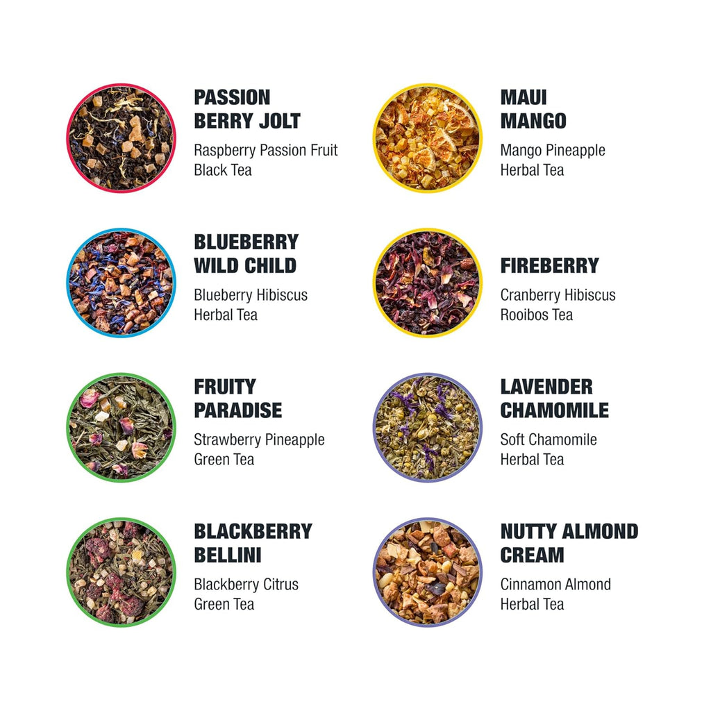 Tiesta Tea - Top 8 Favorites Sampler Set, Loose Leaf, Up to 80 Cups, High to No Caffeine, Hot & Iced, Tea Variety Pack with Green, Herbal, Black & Chai Brew, 8 Sample Pouches