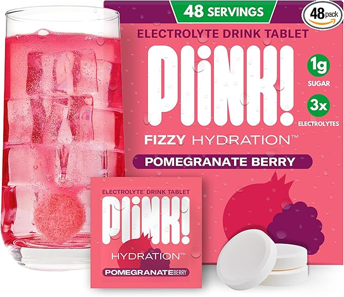 Plink! Fizzy Electrolyte Tablets for Adults & Kids – Pomegranate Berry, 48ct – Family-Friendly Daily Hydration – Low Sugar, Vegan, Keto Friendly, Non-GMO