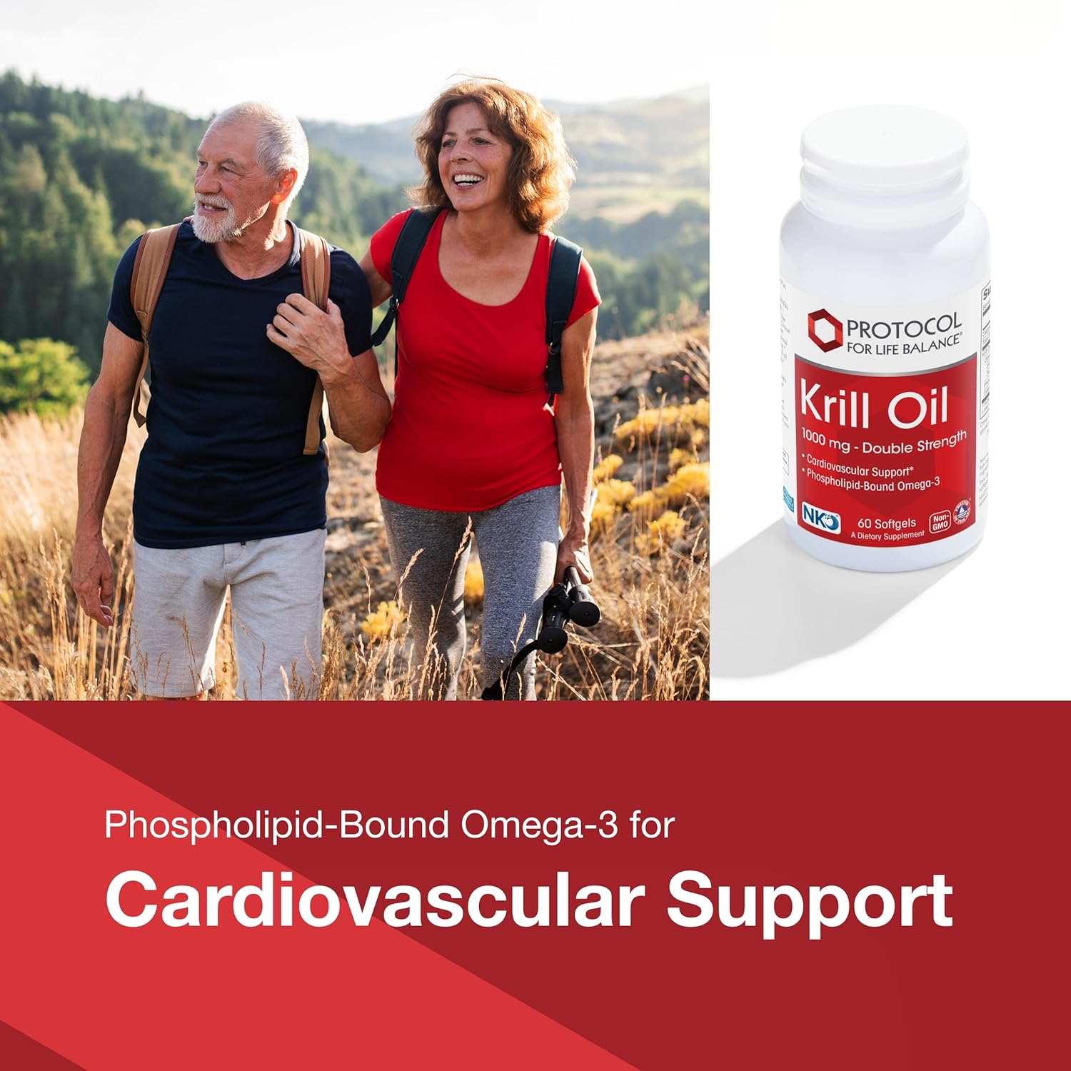 PROTOCOL FOR LIFE BALANCE Krill Oil 1,000mg - Extra Strength Krill Oil Supplement - DHA & EPA - with Astaxanthin - Support Heart, Brain, Joints - Non-GMO & Halal - 60 Softgels