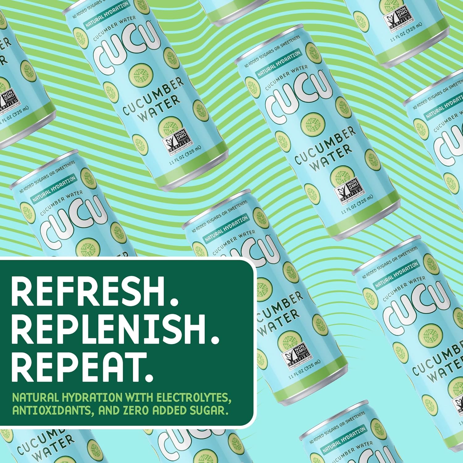 CUCU Cucumber Water – Natural Hydration from Cucumbers with Vitamin C, Electrolytes & Antioxidants – No Sugar Added, Non-GMO – 12 Pack, 11 fl oz Cans