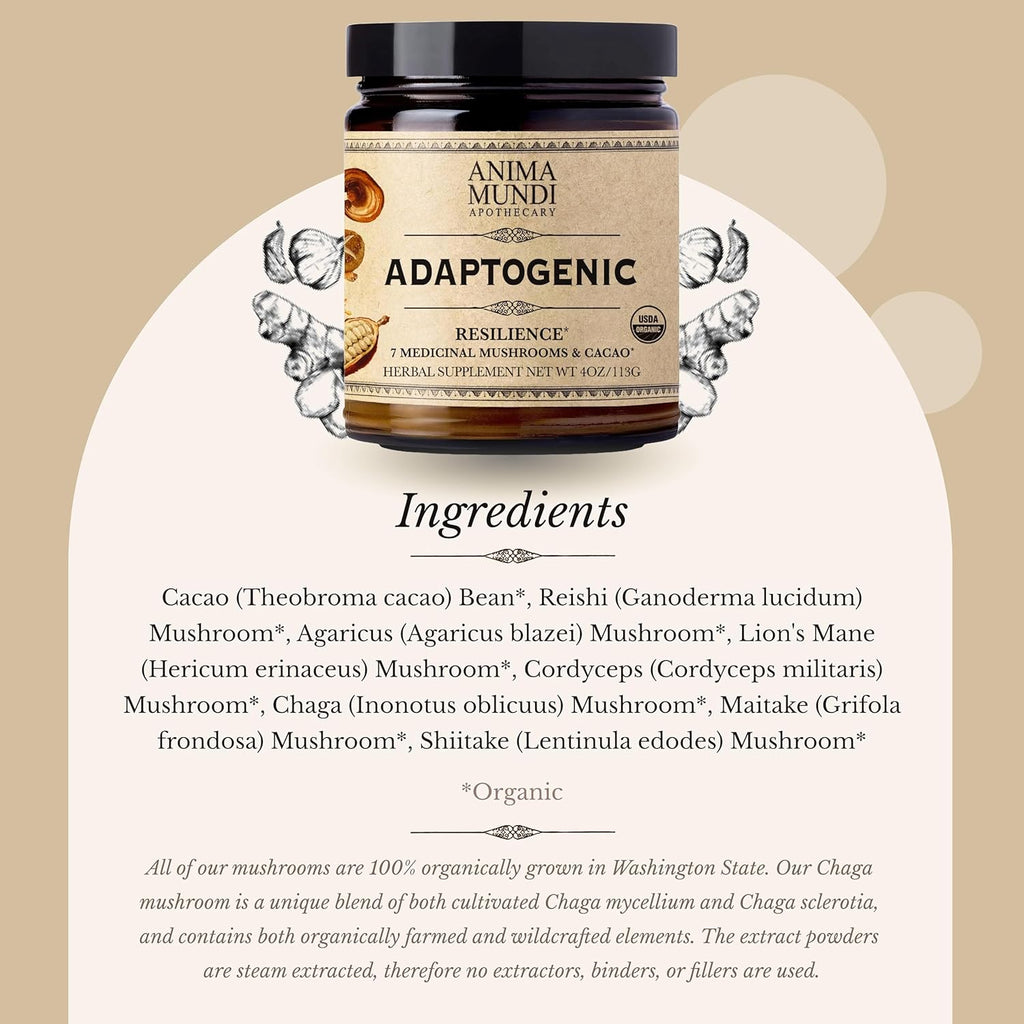 Anima Mundi Apothecary Adaptogenic 7 Mushroom Drops - with Organic Mushroom Extracts - Liquid Immune Support Tincture with Reishi, Lion's Mane, Cordyceps & Chaga Mushroom Liquid Extract (2oz)
