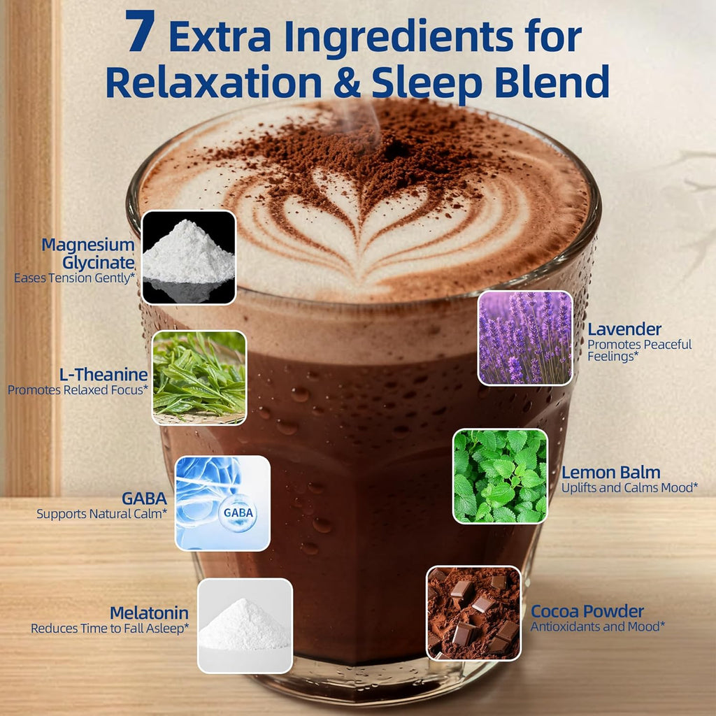 Mushroom Hot Cocoa for Sleep, 40 Servings, Mushroom Hot Chocolate Powder, 14 Mushroom Blend with Magnesium Glycinate, Melatonin, L-Theanine, GABA | Relaxation Calm Aid | Vegan, Keto-Friendly, Gluten-Free