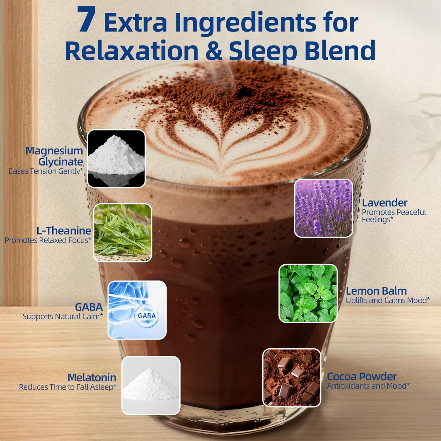 Mushroom Hot Cocoa for Sleep, 40 Servings, Mushroom Hot Chocolate Powder, 14 Mushroom Blend with Magnesium Glycinate, Melatonin, L-Theanine, GABA | Relaxation Calm Aid | Vegan, Keto-Friendly, Gluten-Free