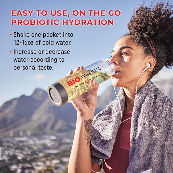Probiotic + Electrolyte Hydration Drink Mix, with Vitamins D & B12, USDA Organic, NSF Certified for Sport, Subtle Apple Ginger Flavor, Naturally Light Taste, 10 Sticks