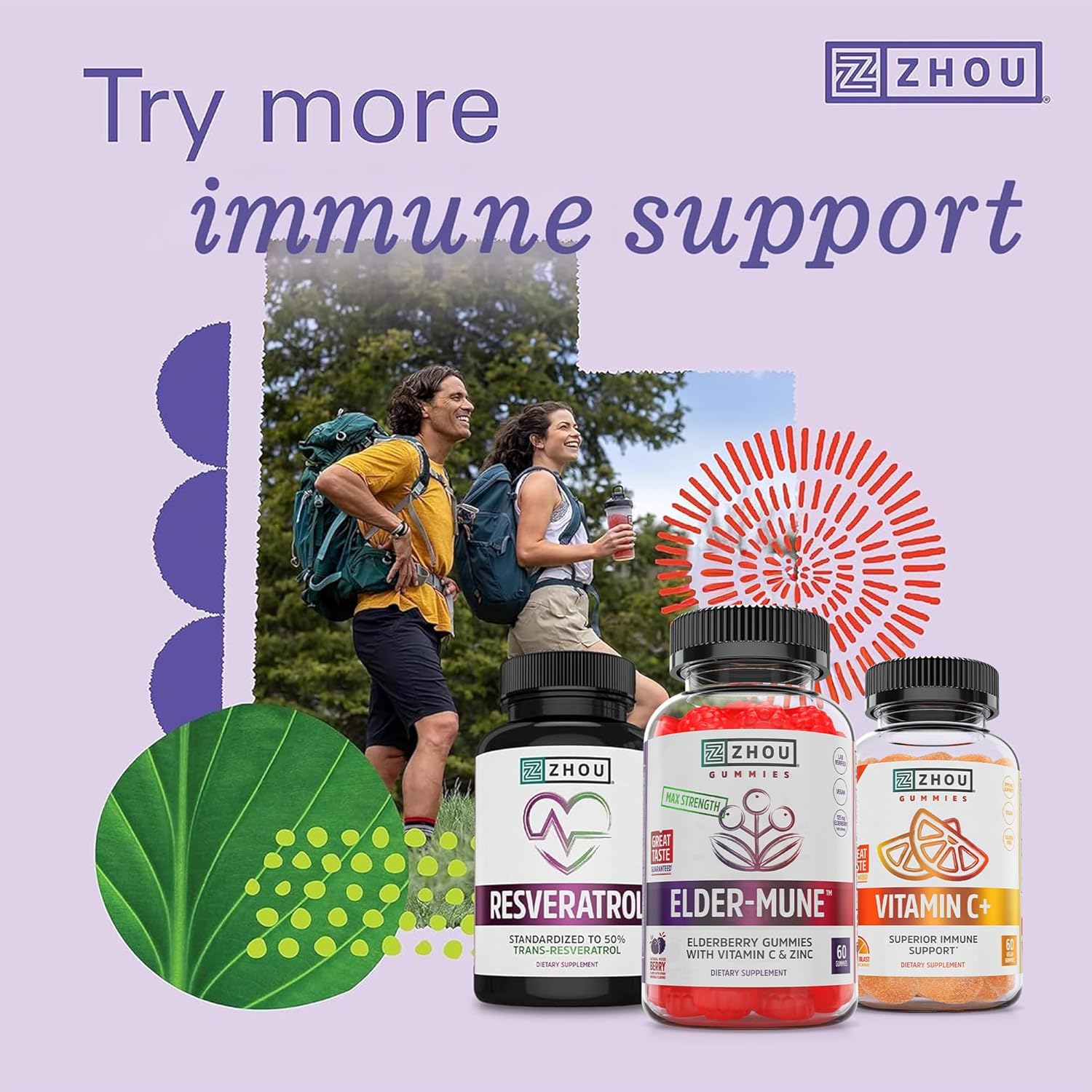 ZHOU Elder-Mune Elderberry Gummies - Black Elderberry Vitamin C, & Zinc, Daily Immune Support Supplement for Women & Men, Natural Chews for Adults & Children 4 & Up - 60 Gummies (3 Pack)