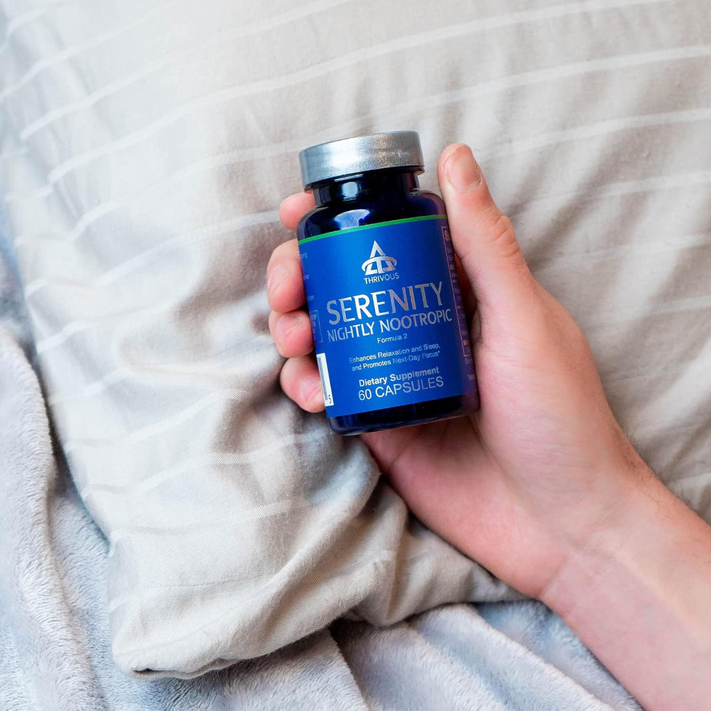 Thrivous Serenity - Natural Sleep Aid Pills - 5mg Melatonin with Ashwagandha, L-Theanine, and Magnesium Glycinate - Extra Strength Stress Relief Supplement - 30 High Dose Servings - 60 Capsules