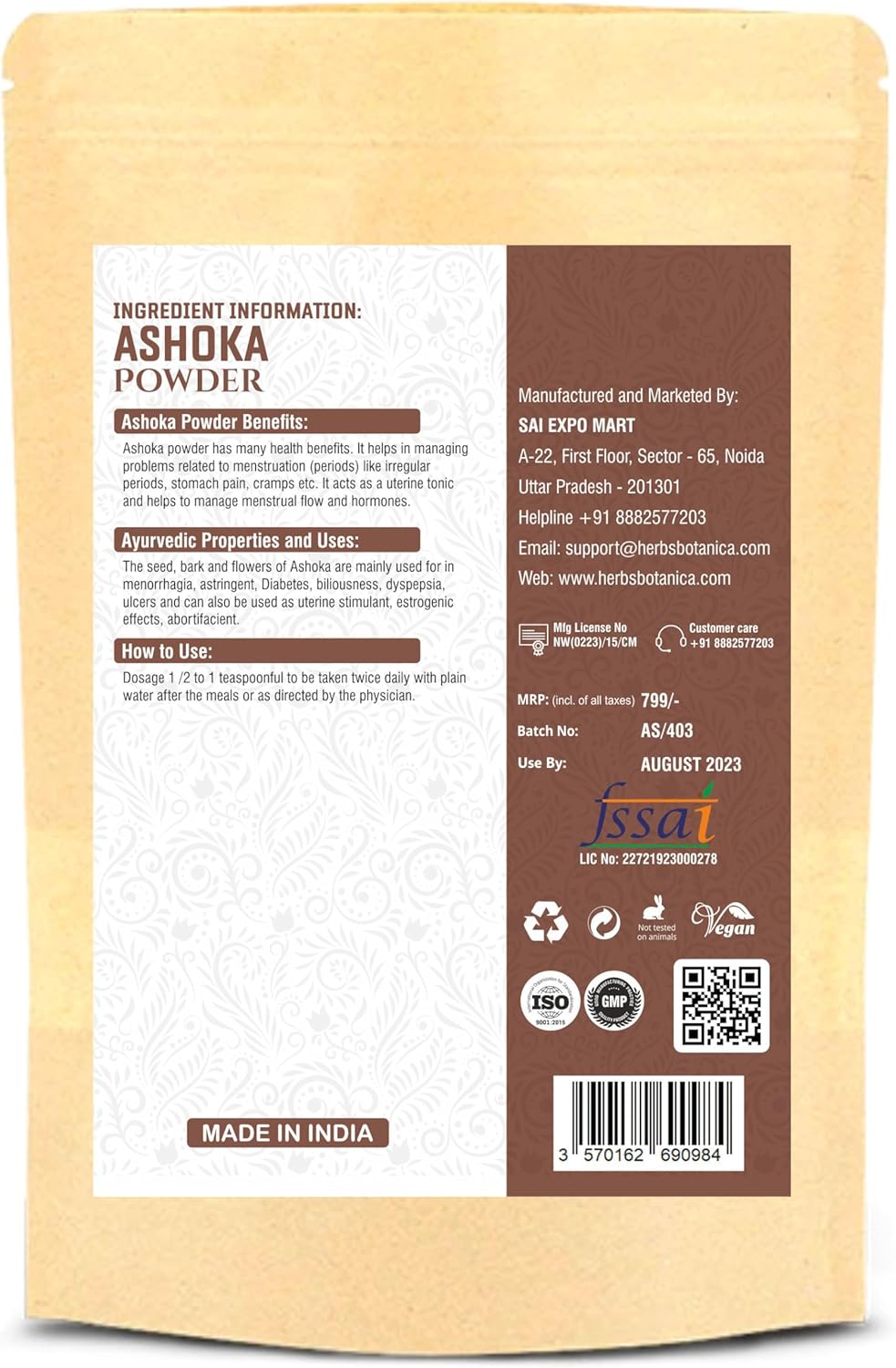 Ashoka Powder 5.3oz / 150 Grams | Saraca Indica - Traditional Uterine Tonic That Supports Healthy herb for Reproductive System