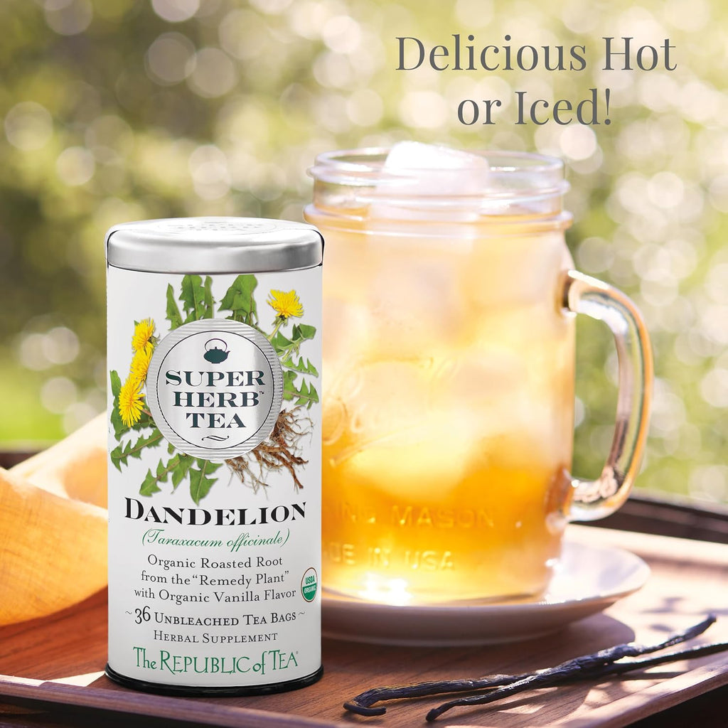 The Republic of Tea — Organic Dandelion SuperHerb Tea Tin, 36 Herbal Tea Bags, Naturally Caffeine-Free