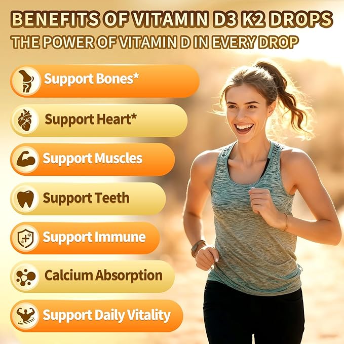 VivoNu Vitamin D3 K2 Drops, D3 20000 IU & K2 as MK-7 400mcg with Magnesium, Calcium, Zinc & Omega 3 for Immune*, Mood*, Bone* Health, Orange Flavor Vitamin D Liquid Drops Supplement, Non-GMO (1)