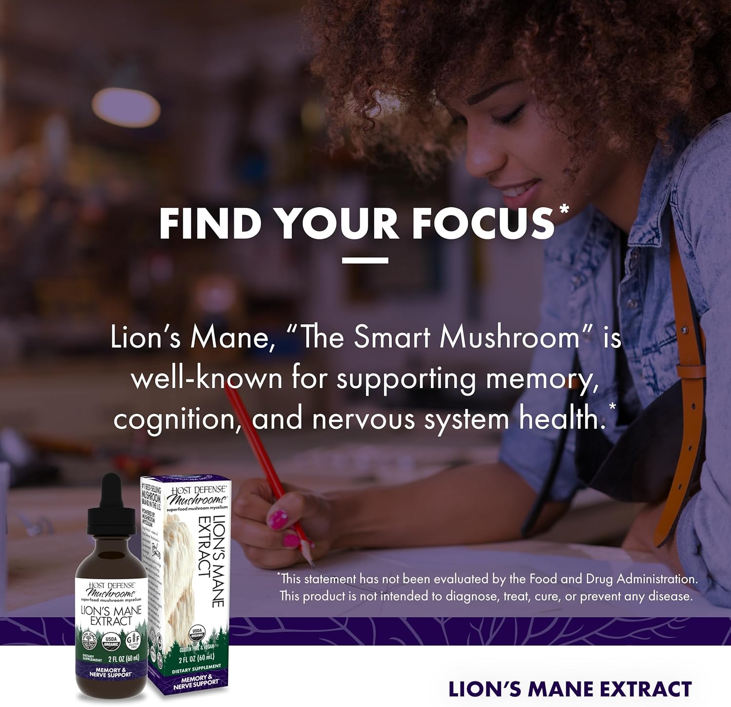 Host Defense Mushrooms Lion's Mane Extract - Lion's Mane Liquid Supplement for Brain Health - Mushroom Support for Focus & Memory Function - Immune & Nervous System Support - 2 fl oz (60 Servings)*